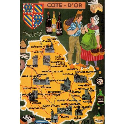 Cote D'Or Fashion Wine 1970s French Map Postcard
