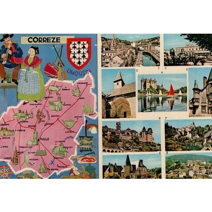 Correze French 1970s Map Boats Postcard s