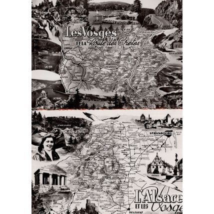 L'Alsace Et Les Vosges Lac 2x Vintage 1950s Real Photo French Map Postcard