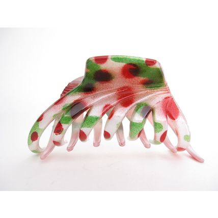 Spotted magenta red green black white hair claw clip for medium fine hair