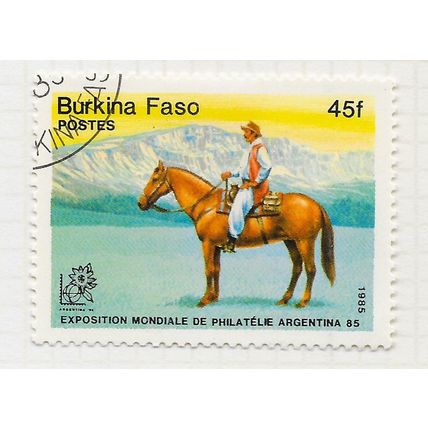 BURKINA FASO 1985 WORLD STAMP EXHIBITION ARGENTINA HORSEMAN HORSE ANDES