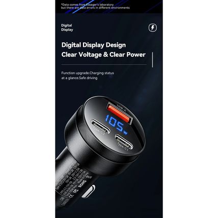 Essager Digital Fast Car Charger 105W Made for MacBook Lenovo Truck Lorry 12-24V