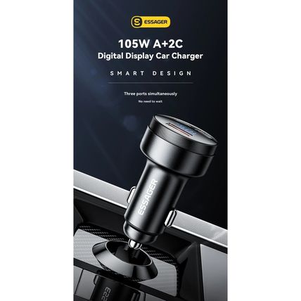 Essager Digital Fast Car Charger 105W Made for MacBook Lenovo Truck Lorry 12-24V