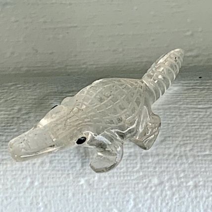 Crystal Carved Alligator Crocodile Miniature Figurine Detailed Carving 1.75" VTG
