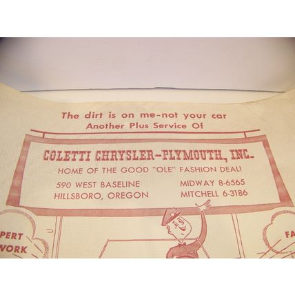COLETTI CHRYSLER - PLYMOUTH INC. DEALERSHIP VINTAGE PAPER FLOORMAT HILLSBORO, OR