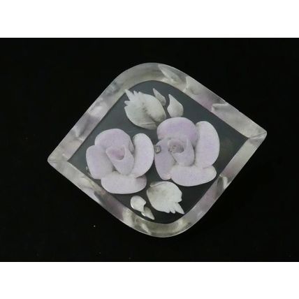 VINTAGE Pretty Clear Lilac & Pale Green Reversed Carved Lucite Floral BROOCH