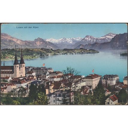 Luzern mit den Alpen, Luzern, 1923 - Goetz AK