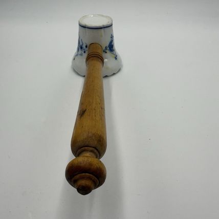 Antique Meissen Germany Blue Onion Meat Tenderizer with Wooden Handle Flaw