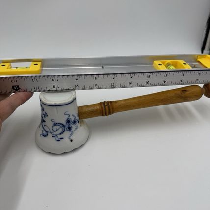 Antique Meissen Germany Blue Onion Meat Tenderizer with Wooden Handle Flaw