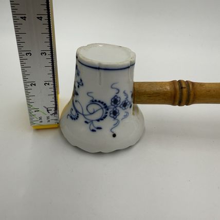 Antique Meissen Germany Blue Onion Meat Tenderizer with Wooden Handle Flaw