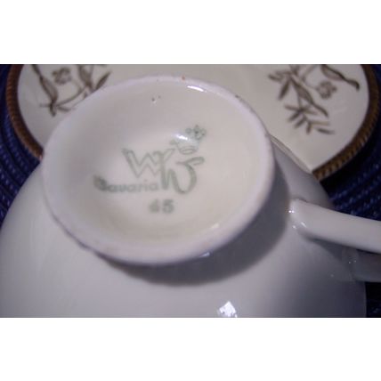 WW Bavaria 45 Teacup Saucer Plate Trio w/ Blue Purple Flowers Gold Hobnail Trim