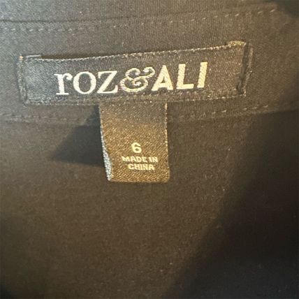 Roz & Ali Black Shirt Dress Knee Length 3/4 Long Sleeve Zip, Pockets Sz 6 Belted