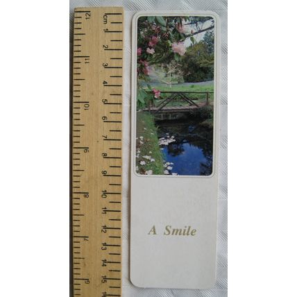Vintage bookmark - garden scene + poem A Smile