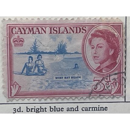 Cayman Islands QEII 1962 3d Bright Blue & Carmine West Beach Used SG170 stamp