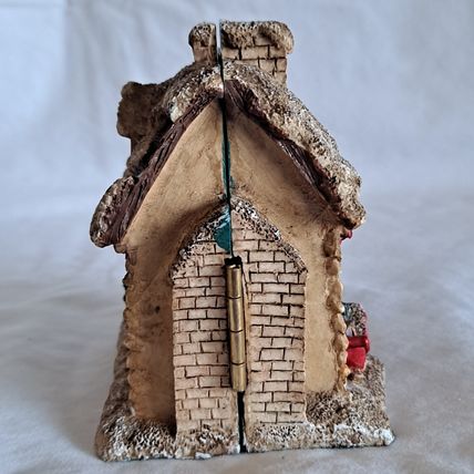 Vintage HINGED Christmas Eve HOUSE Decoration Deco Santa Elf Snow Winter