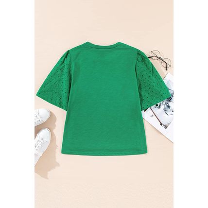 Bright Green Eyelet Embroidered Patchwork Shift Top