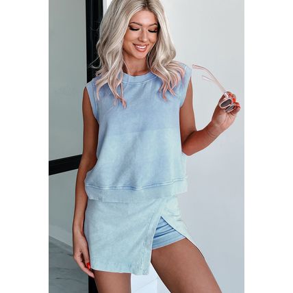Myosotis 2 Pieces Mineral Wash Cotton Tank Top Lined Split Skirt Set