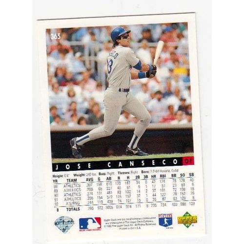 1993 Upper Deck Jose Canseco baseball card #365 – Rangers