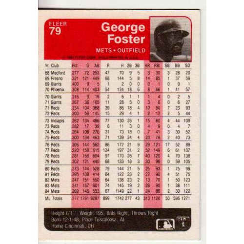 1985 Fleer George Foster card- #79 - NM- Mets