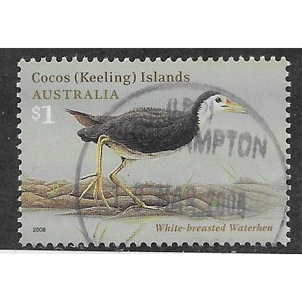 CKI 2008 $1.00 'BIRDS -'WHITE BREASTED WATERHEN ' FINE USED (EBID70-960)
