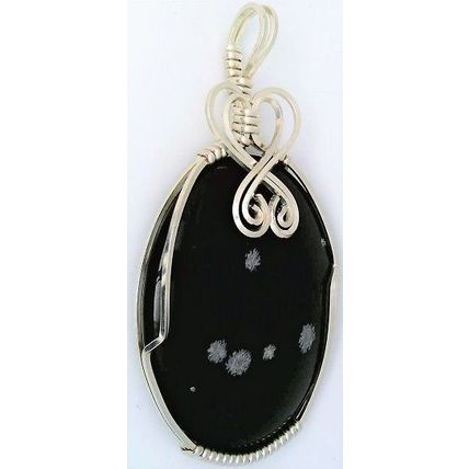 Snowflake Obsidian Sterling Silver Wire Wrap Gemstone Pendant 46