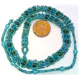 Rainbow Teal Blue Beaded Daisy Chain Choker Necklace