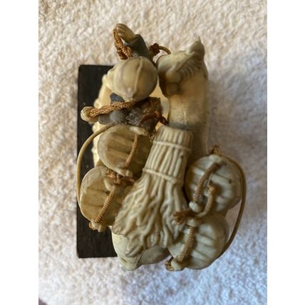 ORIENTAL Two Group Figurines Pre. 1939 Moulded White Plastic on Wood Base