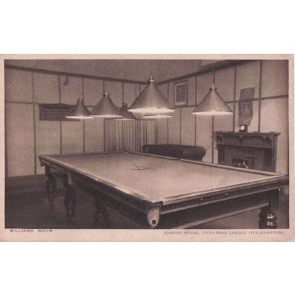 Billiard Room Vernon House Overseas League Headquarters London Old Postcard