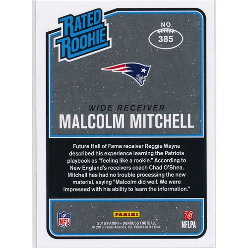 2016 Donruss Football 385 Malcolm Mitchell Rated Rookie RC New England Patriots