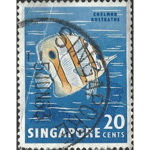 SINGAPORE, FISH, Copper-banded Butterflyfish, blue 1968, 20c, #2