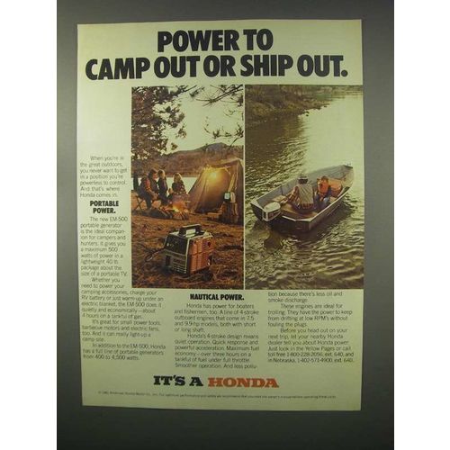 1981 Honda EM-500 Portable Generator Ad - Camp Out