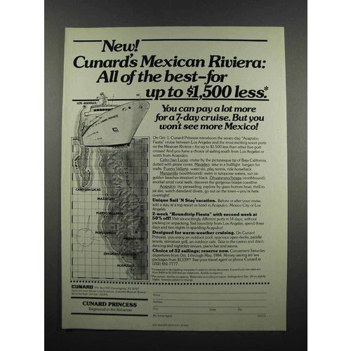 1983 Cunard Princess Cruise Ad - Mexican Riviera