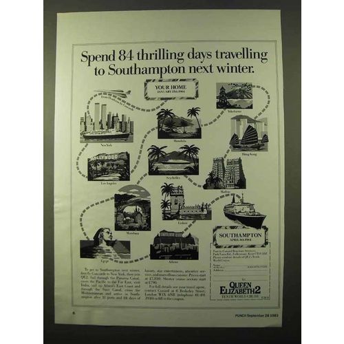 1983 Cunard Queen Elizabeth 2 Cruise Ad - Southampton