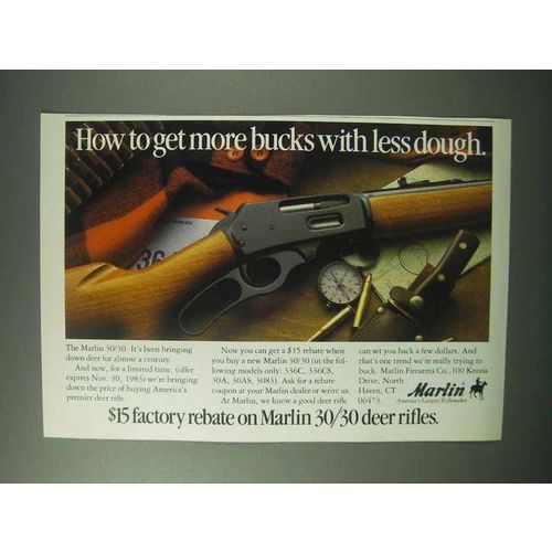 1983 Marlin 30/30 Rifle Ad - Get More Bucks Less Dough