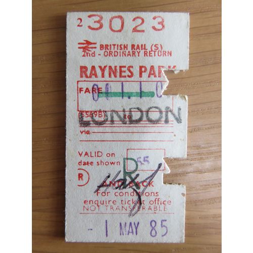BR Raynes Park - London Half Rtn Ticket 1985