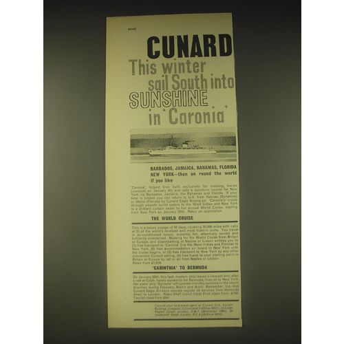 1962 Cunard Cruise Ad - Cunard this winter sail south into Sunshine in Caronia
