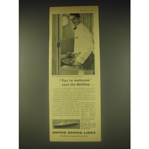 1962 United States Lines Cruise Ad - You're welcome says the Bellboy