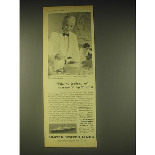 1962 United States Lines Cruise Ad - You're welcome says the Dining Steward