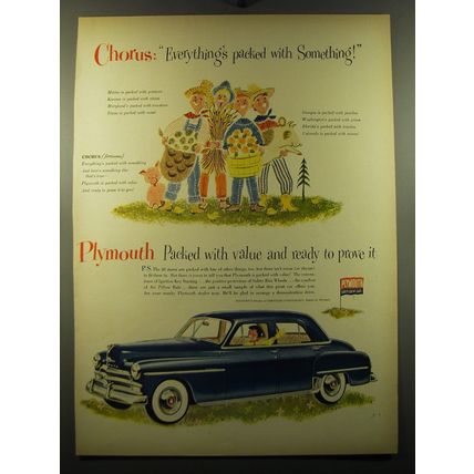 1950 Plymouth Cars Ad - Chorus: Everything's packed with something