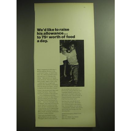1974 NAACP Emergency Relief Fund Ad - We'd like to raise his allowance.. To 75¢