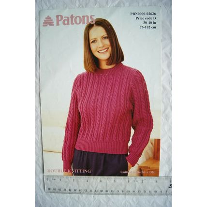 2000 Patons 02626 cabled sweater, DK, 30-40 inch, 76-102 cm
