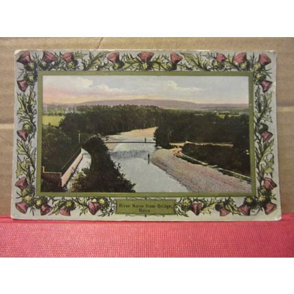 RIVER NAIRN FROM BRIDGE, INVERNESS-SHIRE used antique postcard RP 1909 pm =