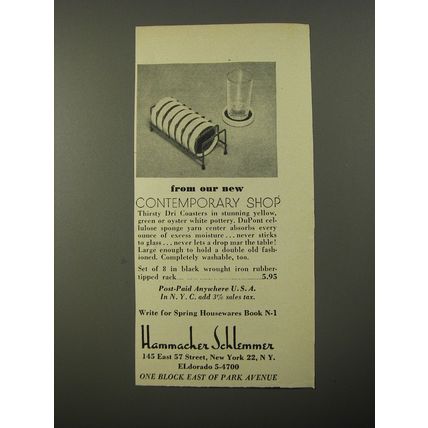 1954 Hammacher Schlemmer Coasters Ad - From our new contemporary shop