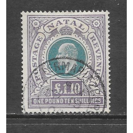 NATAL SOUTH AFRICA 1902 KE7 SG143 143 SG DATED PMK ONE POUND TEN SHILLINGS