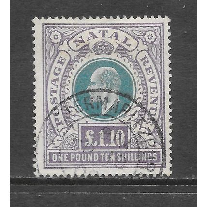 NATAL 1902 KE7 SG143 143 SG £1.10.0 DATED PMK ONE POUND TEN SHILLINGS