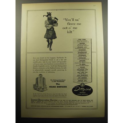 1957 Distinguished Hotels Advertisement - The Mark Hopkins, San Francisco