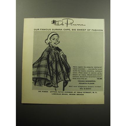1957 De Pinna Surana Cape Advertisement - Big Sweep of Fashion