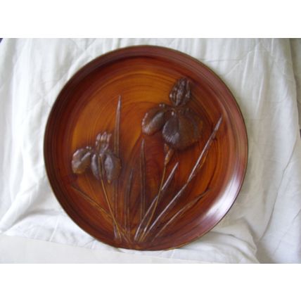 Vintage Art Deco Iris Wall Plate Picture Flower Portrait Lacquer Charger