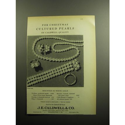 1959 J.E. Caldwell Jewelry Ad - For Christmas Cultured Pearls of Caldwell