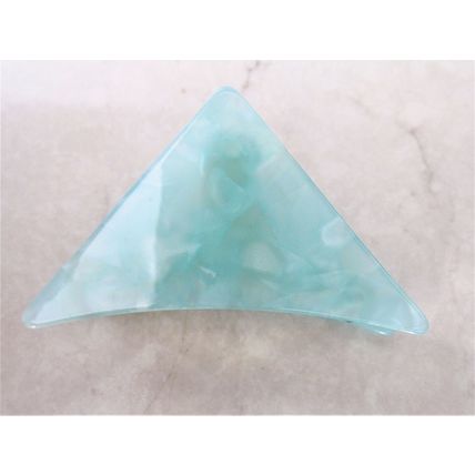 Medium blue or taupe marbled triangle acrylic and metal hair claw clip